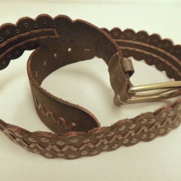 LINEA PELLE leather BELT woven olive studded S new